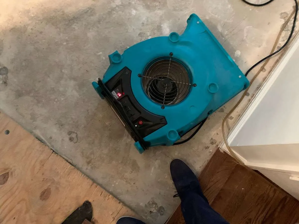Air mover drying subfloor during Leak Detection & Repair in Las Vegas
